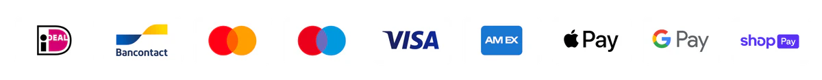 Veilig betalen met iDEAL, Bancontact, Mastercard, Visa, Amex, Apple Pay, Google Pay, Shop Pay